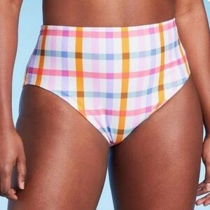 Kona Sol Plaid Multicolor High Waist Swim Bottoms